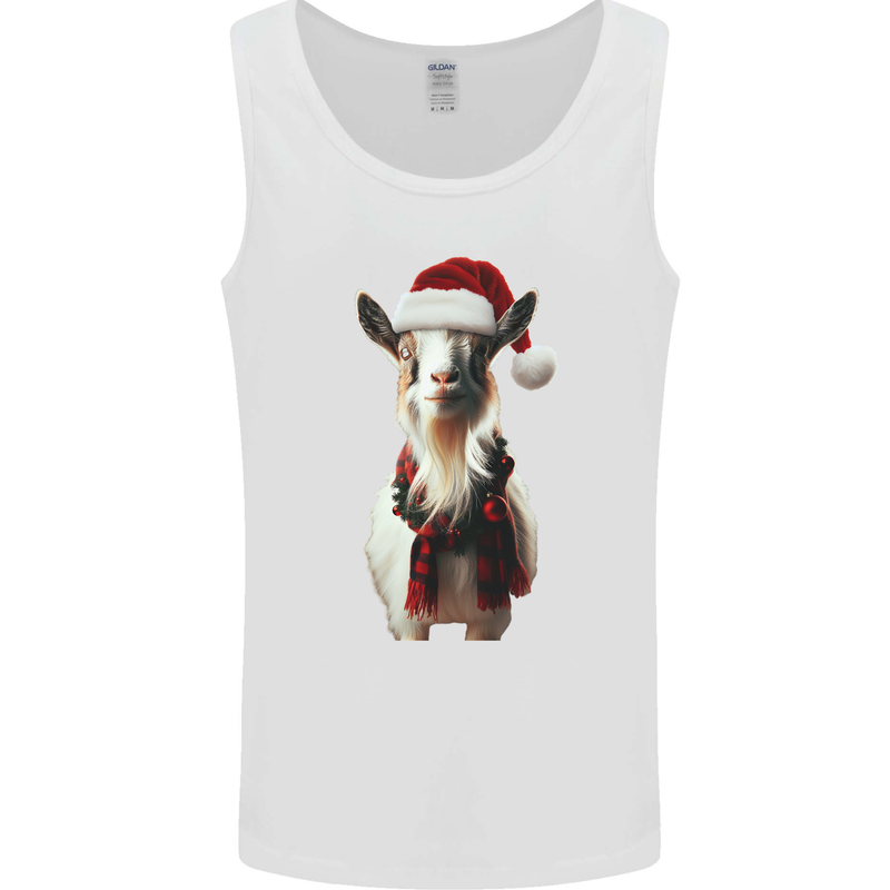Christmas Goat Wearing  an Xmas Hat Mens Vest Tank Top White
