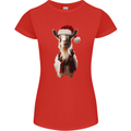Christmas Goat Wearing  an Xmas Hat Womens Petite Cut T-Shirt Red