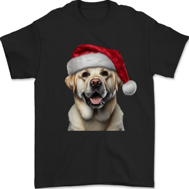 Christmas Golden Labrador Dog Xmas Hat Mens T-Shirt 100% Cotton Black