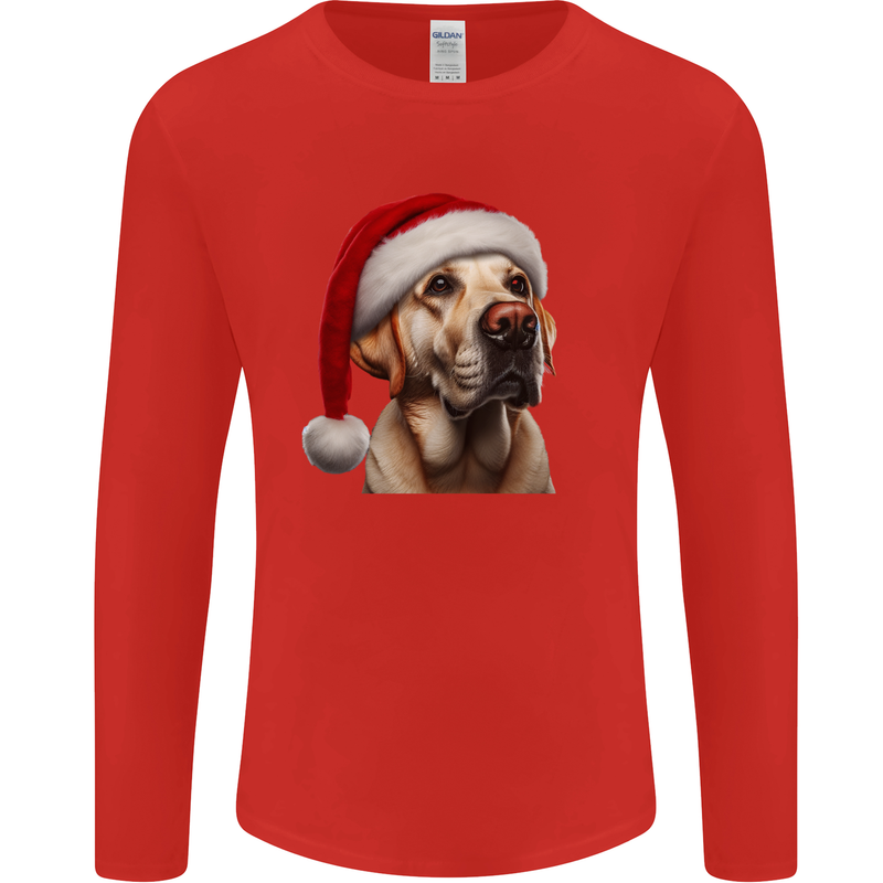 Christmas Golden Labrador Xmas Hat Dog Mens Long Sleeve T-Shirt Red