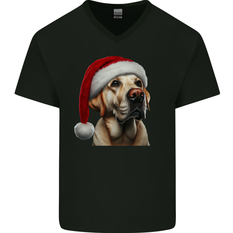 Christmas Golden Labrador Xmas Hat Dog Mens V-Neck Cotton T-Shirt Black