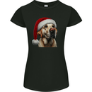 Christmas Golden Labrador Xmas Hat Dog Womens Petite Cut T-Shirt Black