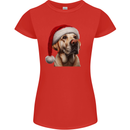 Christmas Golden Labrador Xmas Hat Dog Womens Petite Cut T-Shirt Red