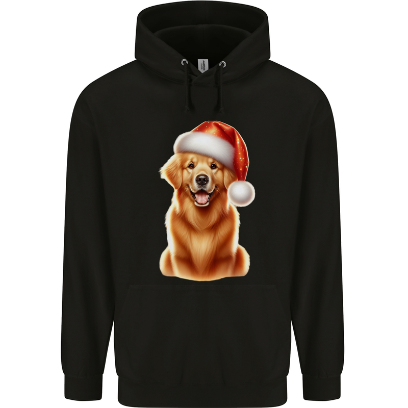Christmas Golden Retriever Dog Xmas Hat Childrens Kids Hoodie Black