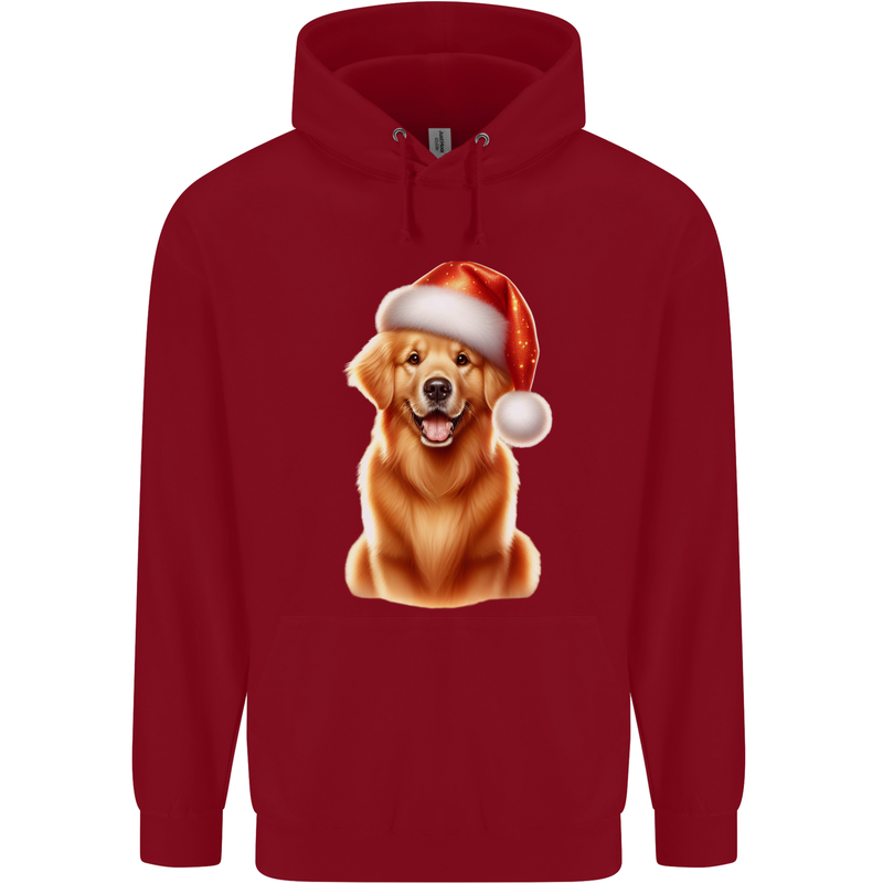 Christmas Golden Retriever Dog Xmas Hat Childrens Kids Hoodie Red