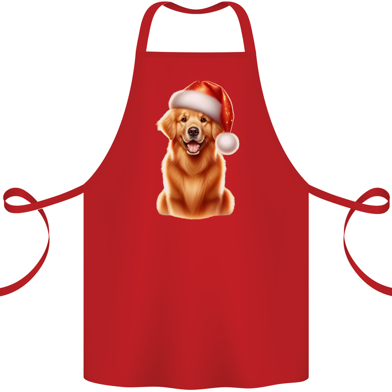 Christmas Golden Retriever Dog Xmas Hat Cotton Apron 100% Organic Red
