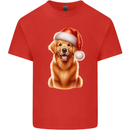Christmas Golden Retriever Dog Xmas Hat Kids T-Shirt Childrens Red