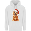 Christmas Golden Retriever Dog Xmas Hat Mens 80% Cotton Hoodie White