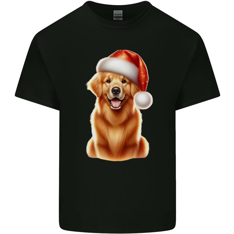 Christmas Golden Retriever Dog Xmas Hat Mens Cotton T-Shirt Tee Top Black