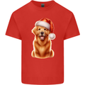 Christmas Golden Retriever Dog Xmas Hat Mens Cotton T-Shirt Tee Top Red