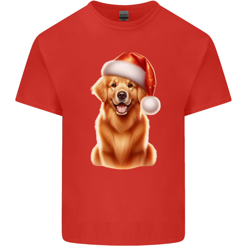 Christmas Golden Retriever Dog Xmas Hat Mens Cotton T-Shirt Tee Top Red