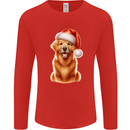 Christmas Golden Retriever Dog Xmas Hat Mens Long Sleeve T-Shirt Red