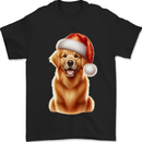 Christmas Golden Retriever Dog Xmas Hat Mens T-Shirt 100% Cotton Black