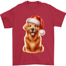 Christmas Golden Retriever Dog Xmas Hat Mens T-Shirt 100% Cotton Red