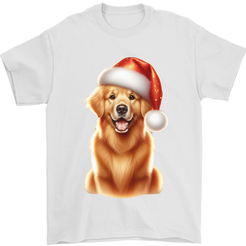 Christmas Golden Retriever Dog Xmas Hat Mens T-Shirt 100% Cotton White