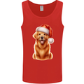 Christmas Golden Retriever Dog Xmas Hat Mens Vest Tank Top Red
