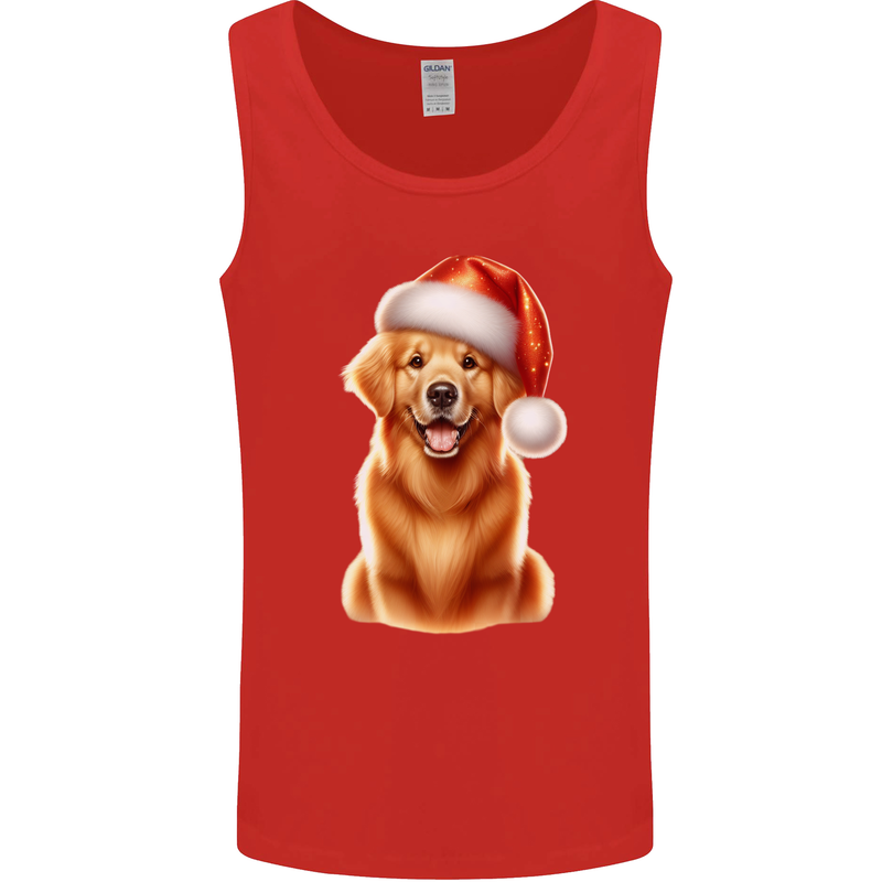 Christmas Golden Retriever Dog Xmas Hat Mens Vest Tank Top Red