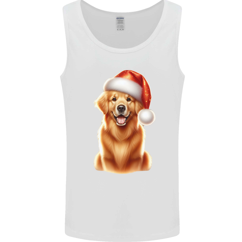 Christmas Golden Retriever Dog Xmas Hat Mens Vest Tank Top White