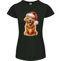 Christmas Golden Retriever Dog Xmas Hat Womens Petite Cut T-Shirt Black