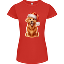 Christmas Golden Retriever Dog Xmas Hat Womens Petite Cut T-Shirt Red