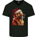 Christmas Golden Retriever Dog Xmas Mens V-Neck Cotton T-Shirt Black