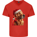 Christmas Golden Retriever Dog Xmas Mens V-Neck Cotton T-Shirt Red