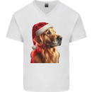 Christmas Golden Retriever Dog Xmas Mens V-Neck Cotton T-Shirt White