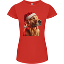 Christmas Golden Retriever Dog Xmas Womens Petite Cut T-Shirt Red