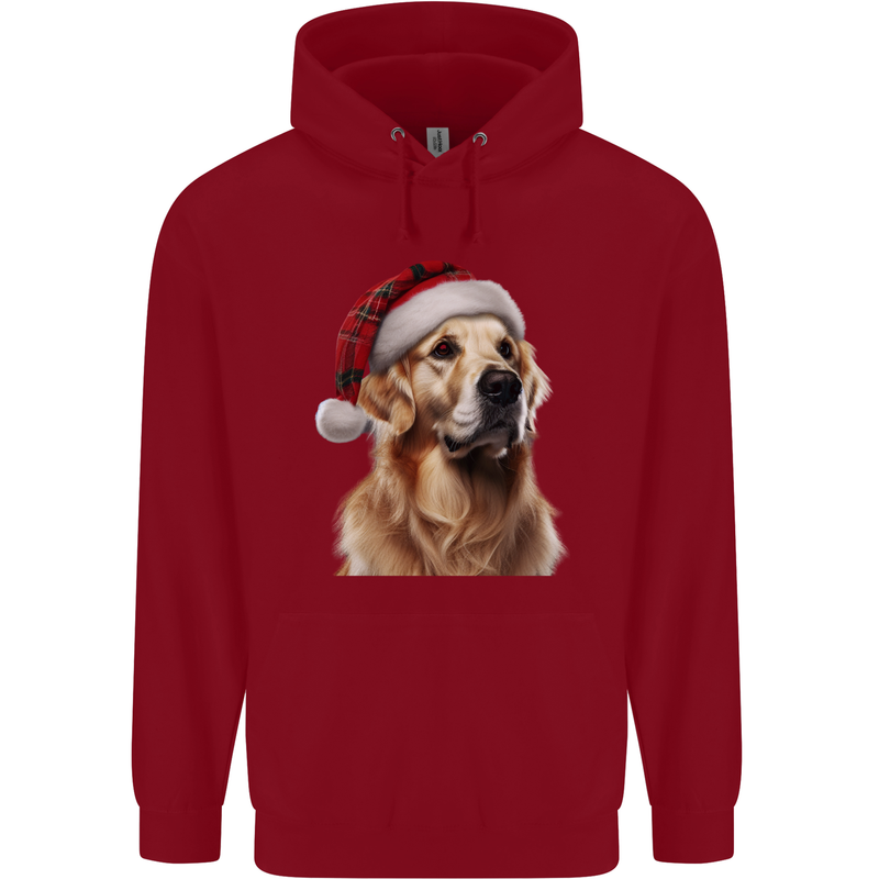Christmas Golden Retriever Tartan Xmas Hat Dog Childrens Kids Hoodie Red