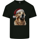 Christmas Golden Retriever Tartan Xmas Hat Dog Mens Cotton T-Shirt Tee Top Black
