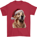 Christmas Golden Retriever Tartan Xmas Hat Dog Mens T-Shirt 100% Cotton Red