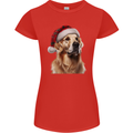Christmas Golden Retriever Tartan Xmas Hat Dog Womens Petite Cut T-Shirt Red