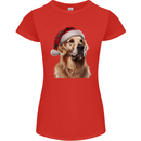 Christmas Golden Retriever Tartan Xmas Hat Dog Womens Petite Cut T-Shirt Red