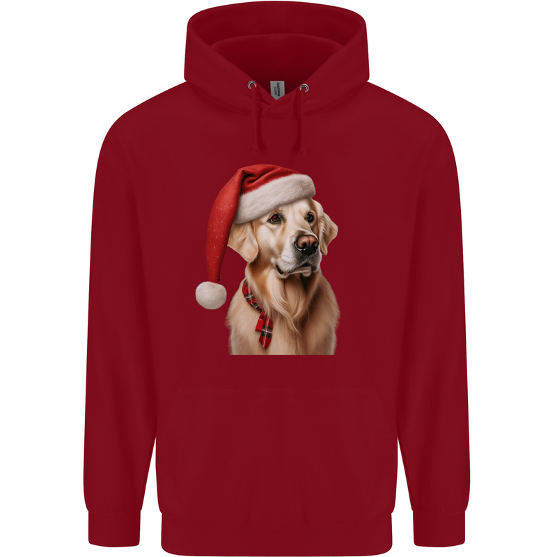 Christmas Golden Retriever Xmas Hat Dog Childrens Kids Hoodie Red