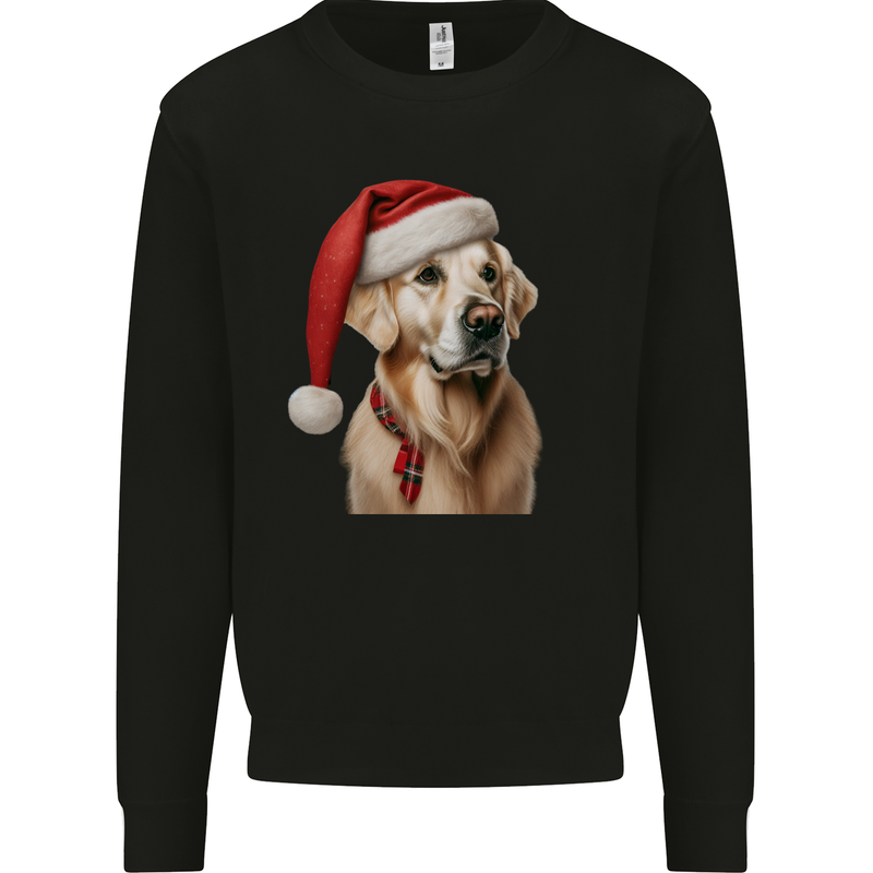 Christmas Golden Retriever Xmas Hat Dog Kids Sweatshirt Jumper Black