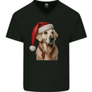 Christmas Golden Retriever Xmas Hat Dog Mens V-Neck Cotton T-Shirt Black