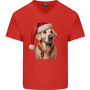 Christmas Golden Retriever Xmas Hat Dog Mens V-Neck Cotton T-Shirt Red