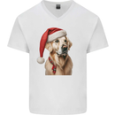Christmas Golden Retriever Xmas Hat Dog Mens V-Neck Cotton T-Shirt White