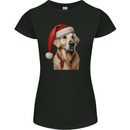 Christmas Golden Retriever Xmas Hat Dog Womens Petite Cut T-Shirt Black