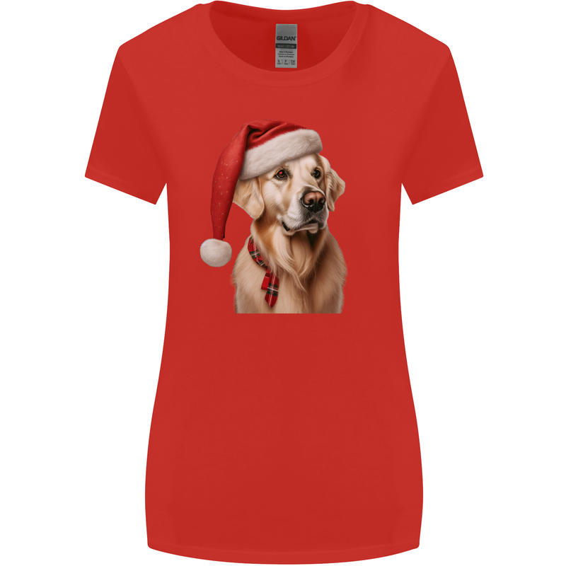 Christmas Golden Retriever Xmas Hat Dog Womens Wider Cut T-Shirt Red