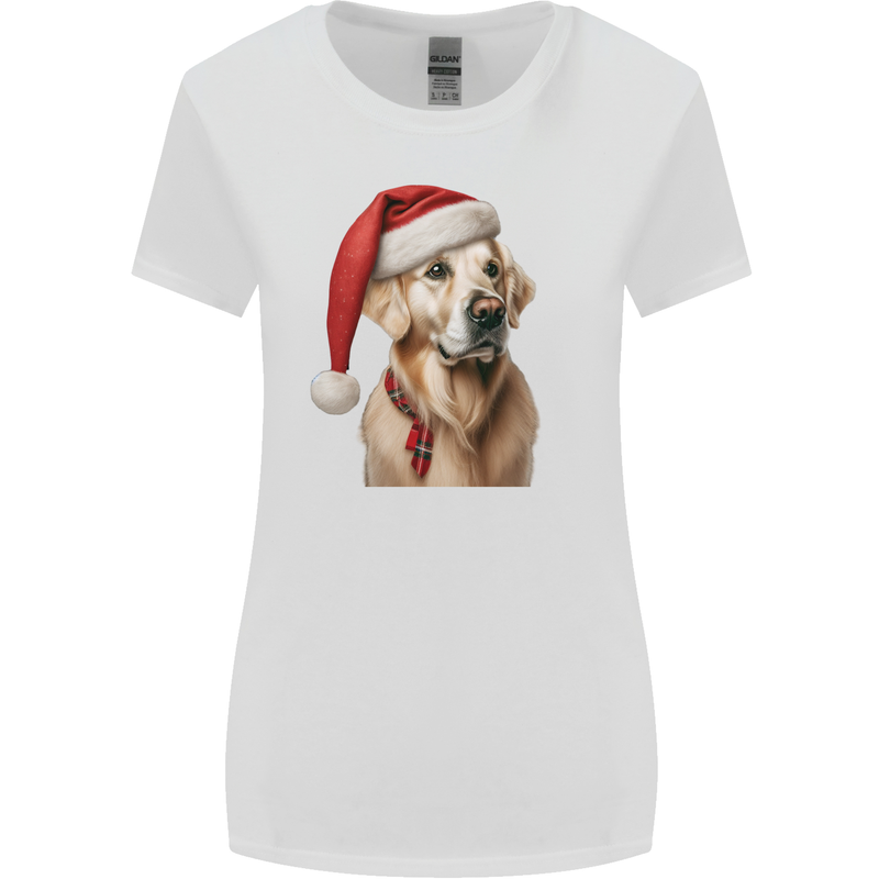Christmas Golden Retriever Xmas Hat Dog Womens Wider Cut T-Shirt White