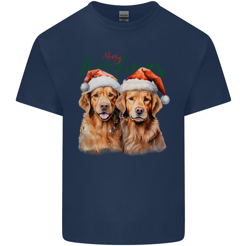 Christmas Golden Retrievers Dogs Xmas Kids T-Shirt Childrens Navy Blue
