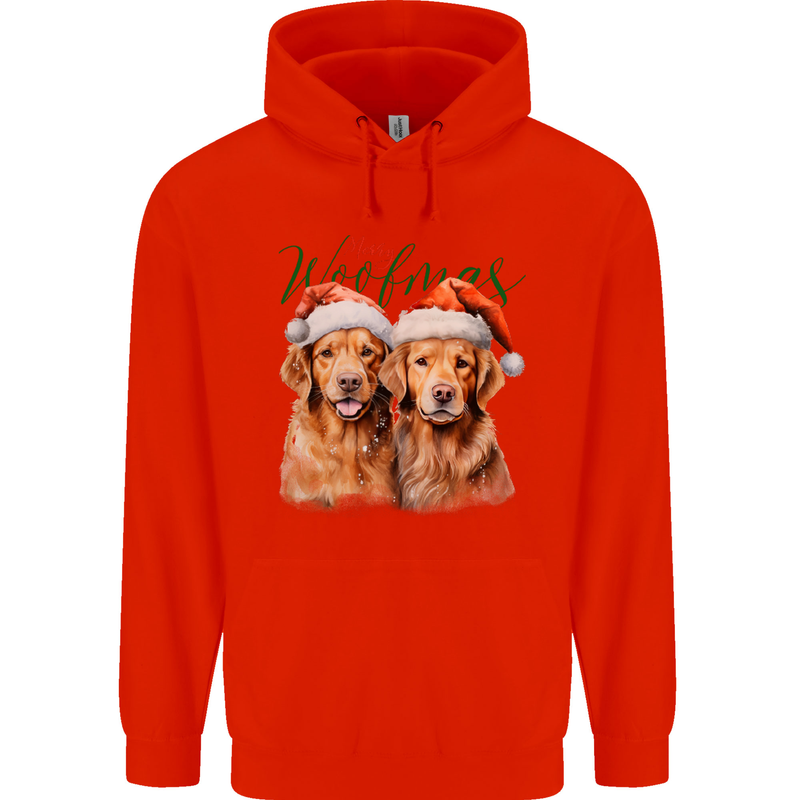 Christmas Golden Retrievers Dogs Xmas Mens 80% Cotton Hoodie Bright Red