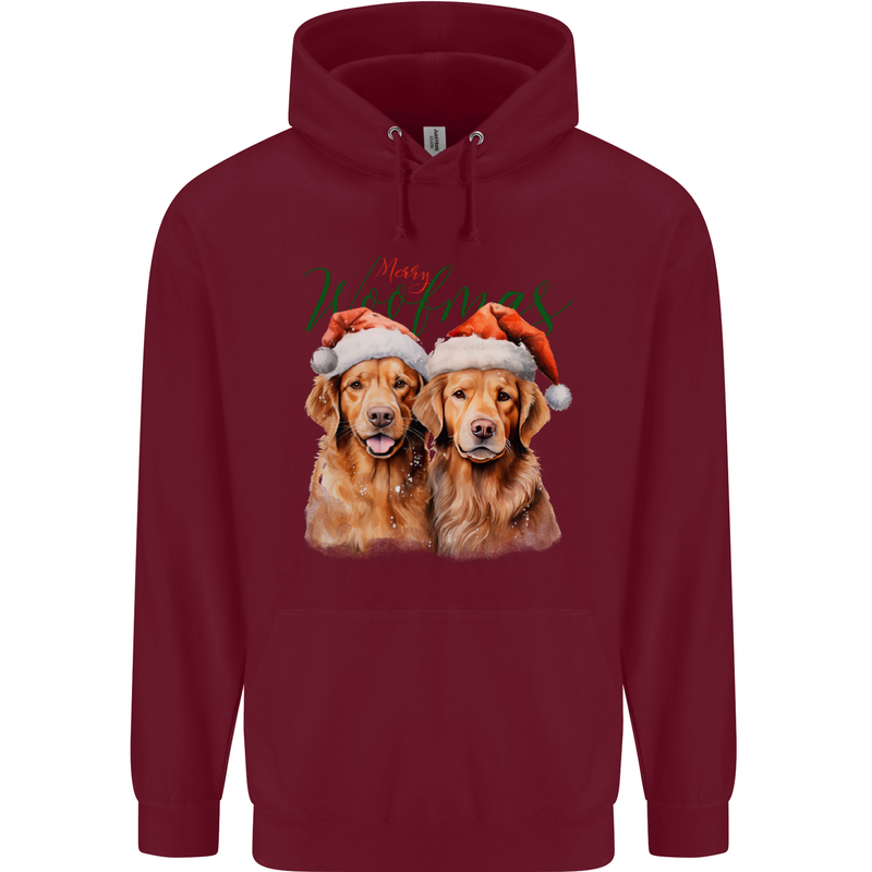 Christmas Golden Retrievers Dogs Xmas Mens 80% Cotton Hoodie Maroon