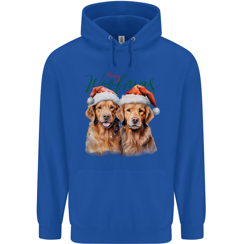 Christmas Golden Retrievers Dogs Xmas Mens 80% Cotton Hoodie Royal Blue