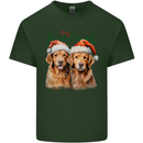Christmas Golden Retrievers Dogs Xmas Mens Cotton T-Shirt Tee Top Forest Green