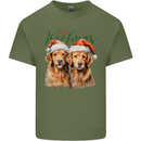 Christmas Golden Retrievers Dogs Xmas Mens Cotton T-Shirt Tee Top Military Green