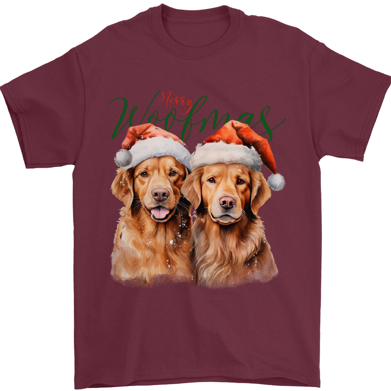 Christmas Golden Retrievers Dogs Xmas Mens T-Shirt 100% Cotton Maroon