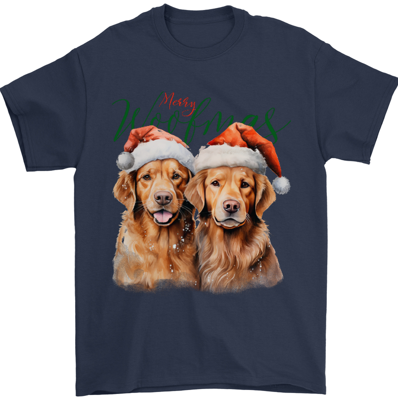 Christmas Golden Retrievers Dogs Xmas Mens T-Shirt 100% Cotton Navy Blue