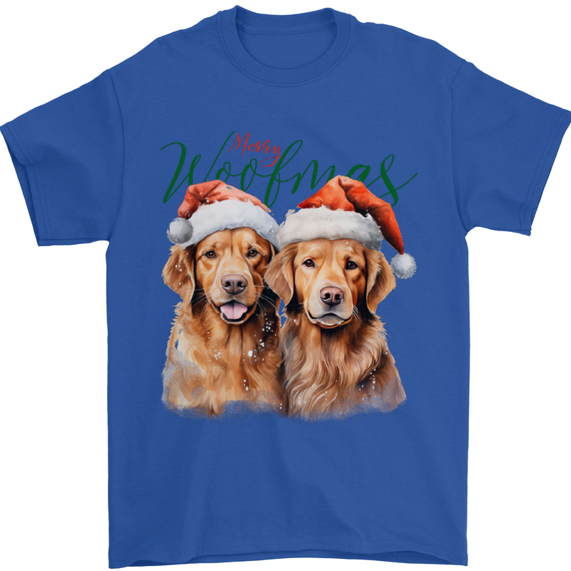 Christmas Golden Retrievers Dogs Xmas Mens T-Shirt 100% Cotton Royal Blue